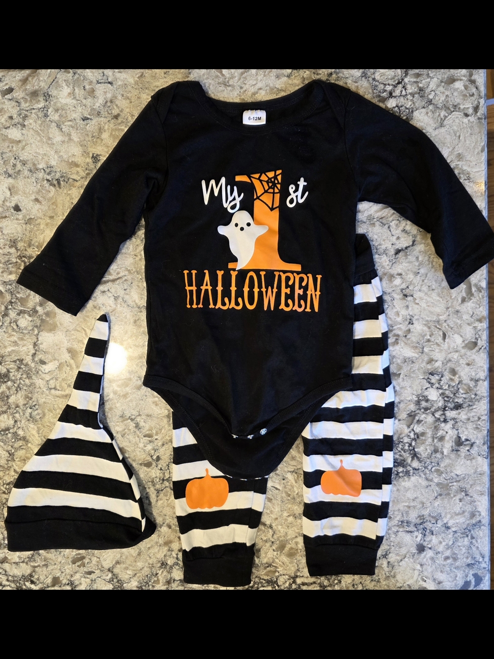 NWOT - My 1st Halloween Black Bodysuit & Striped Pumpkin Set Size 6-12M